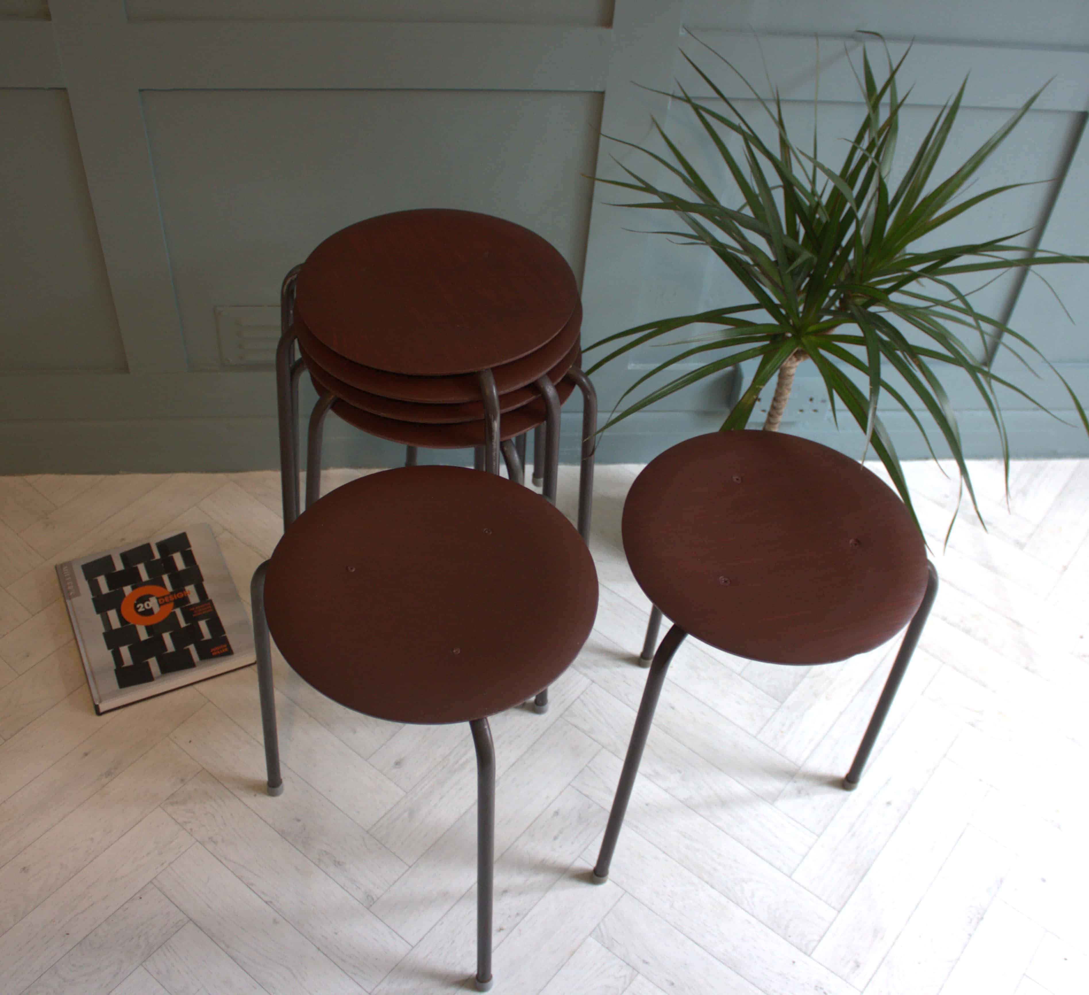 Mid-Century Arne Jacobsen Fritz Hansen Teak Stacking Stools x 2