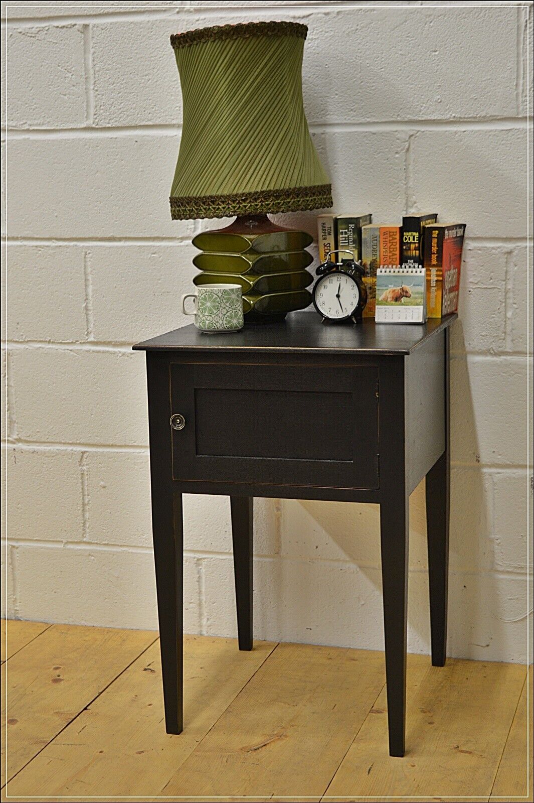 vintage bedside cabinet cupboard side table wash stand solid wood black DELIVERY