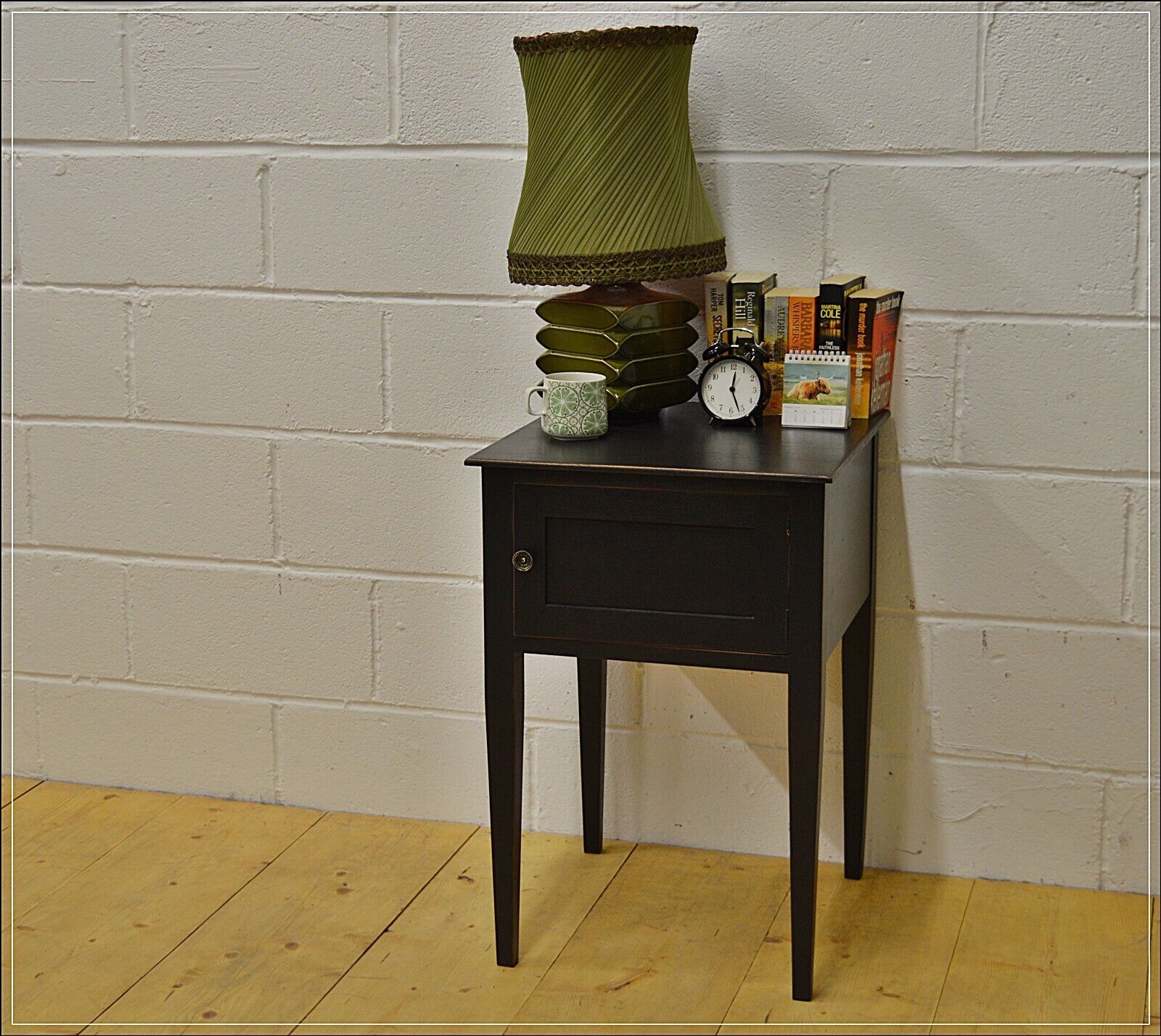 vintage bedside cabinet cupboard side table wash stand solid wood black DELIVERY