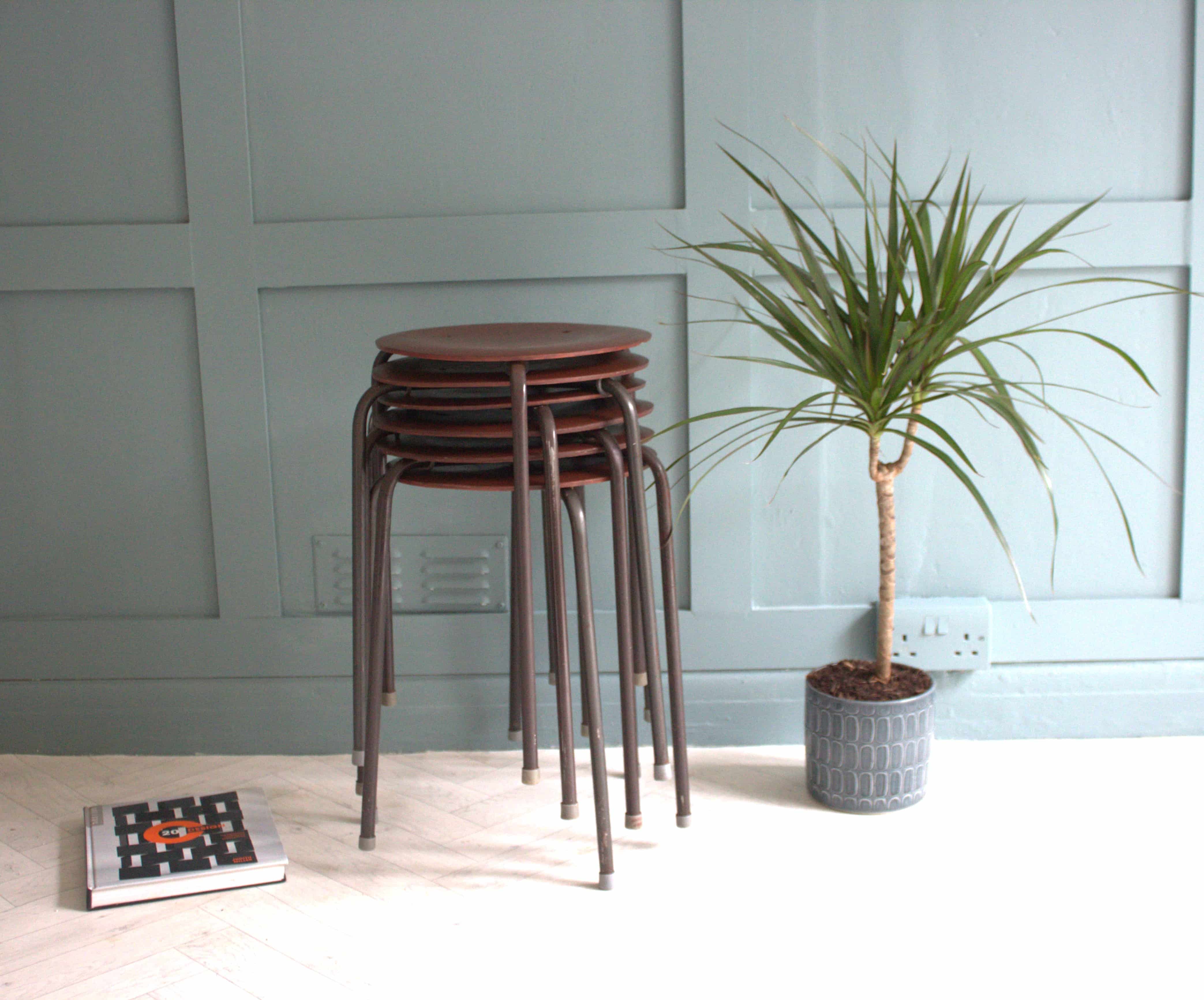 Mid-Century Arne Jacobsen Fritz Hansen Teak Stacking Stools x 2