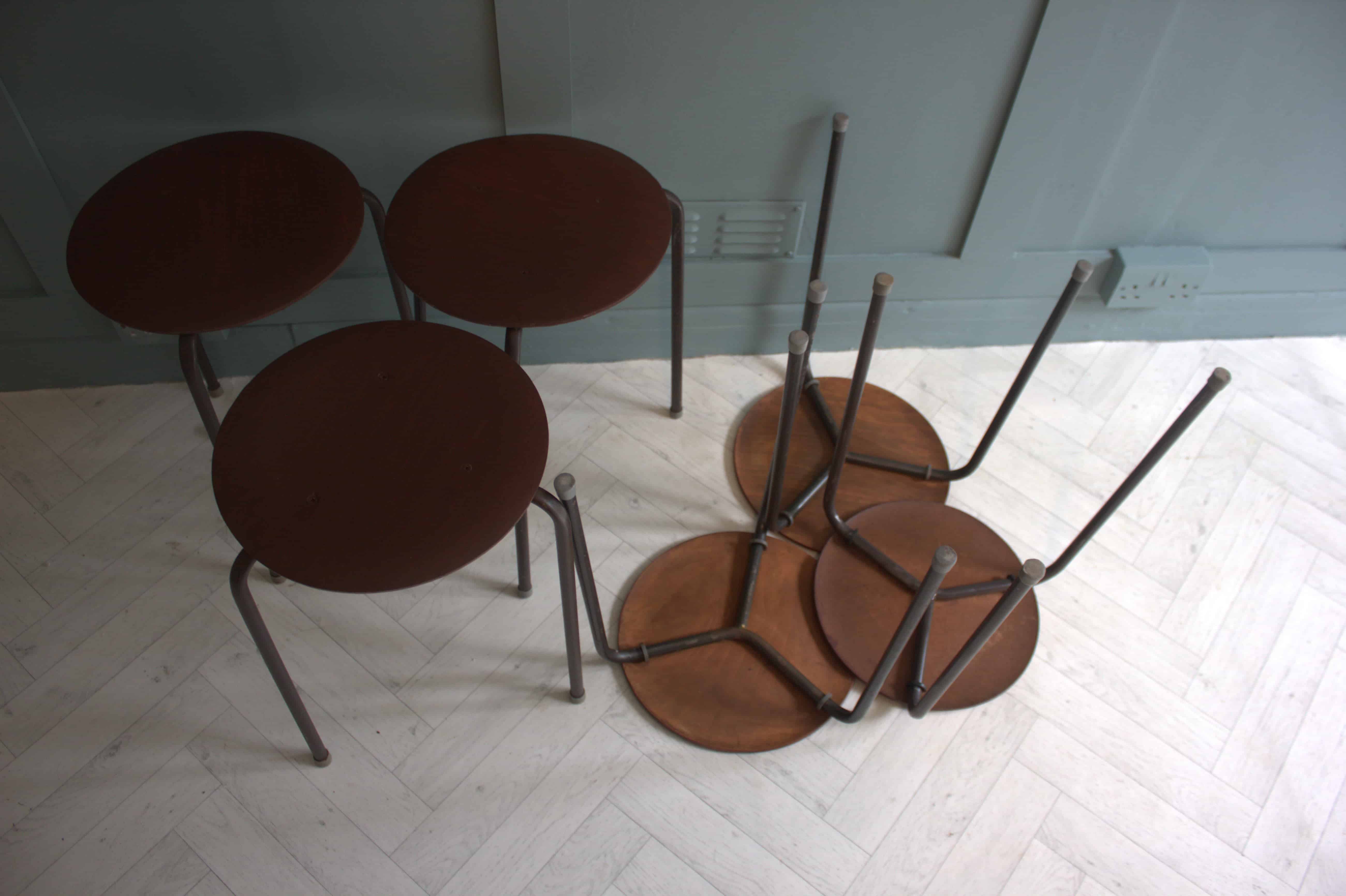 Mid-Century Arne Jacobsen Fritz Hansen Teak Stacking Stools x 2