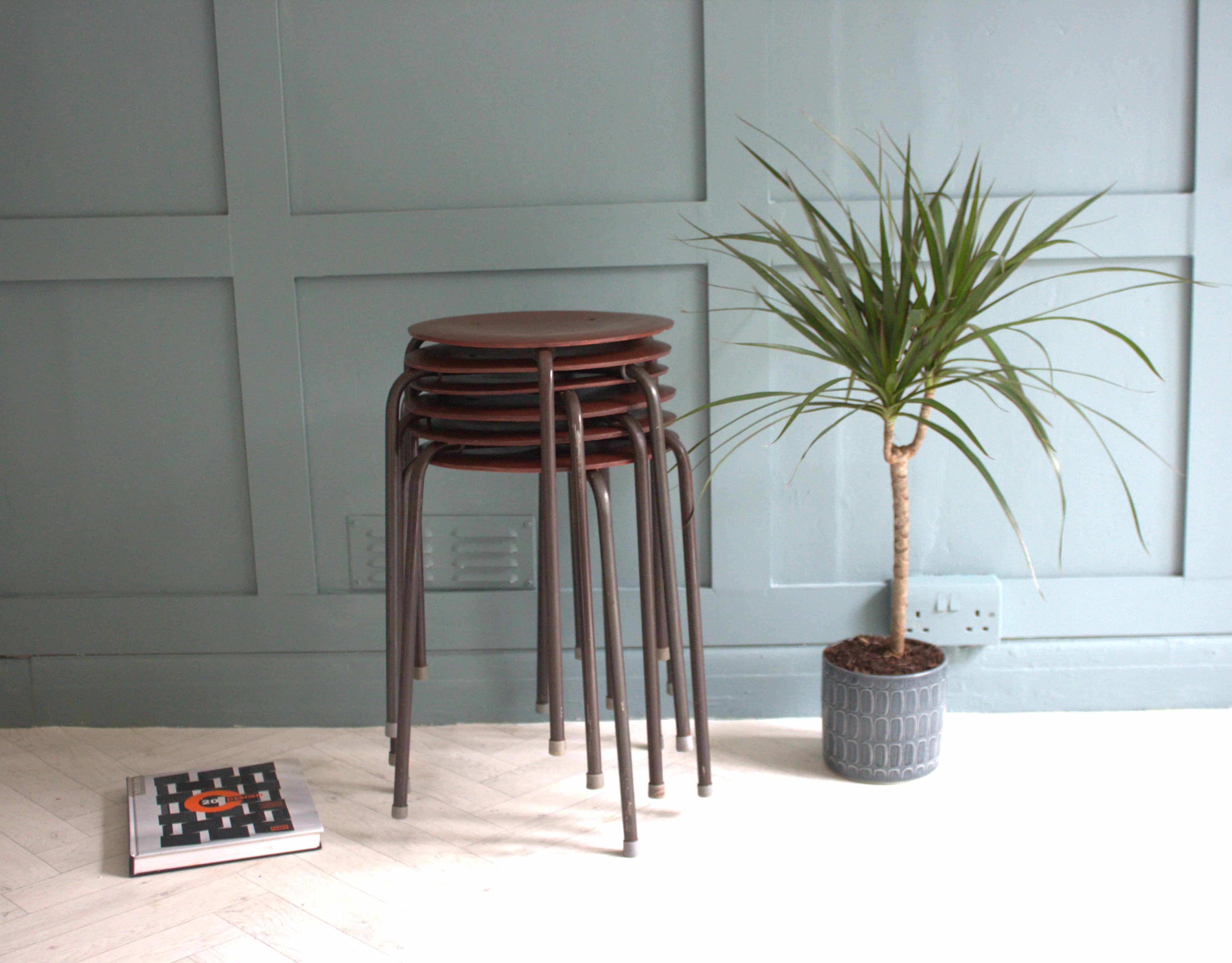Mid-Century Arne Jacobsen Fritz Hansen Teak Stacking Stools x 2