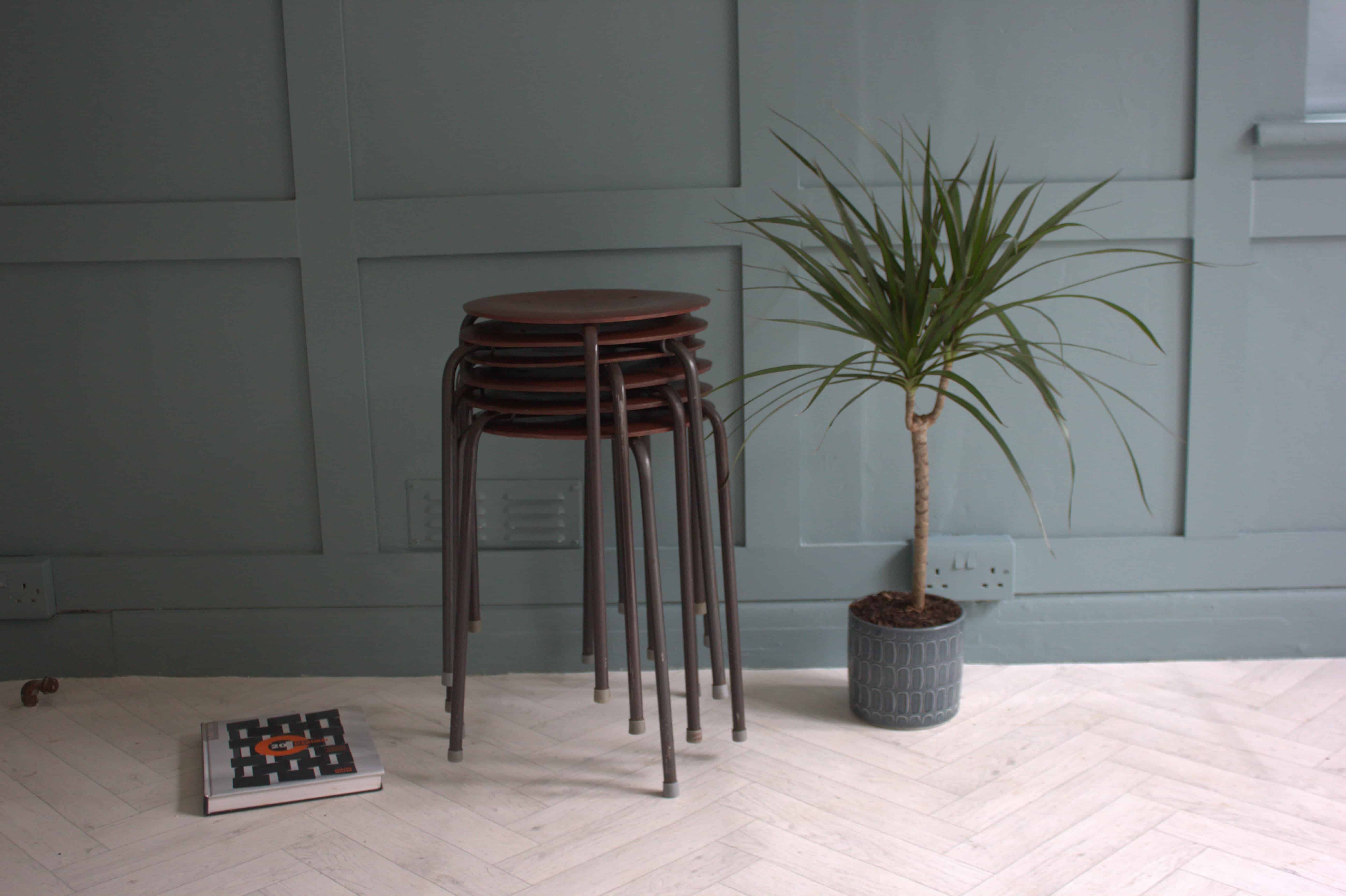 Mid-Century Arne Jacobsen Fritz Hansen Teak Stacking Stools x 2