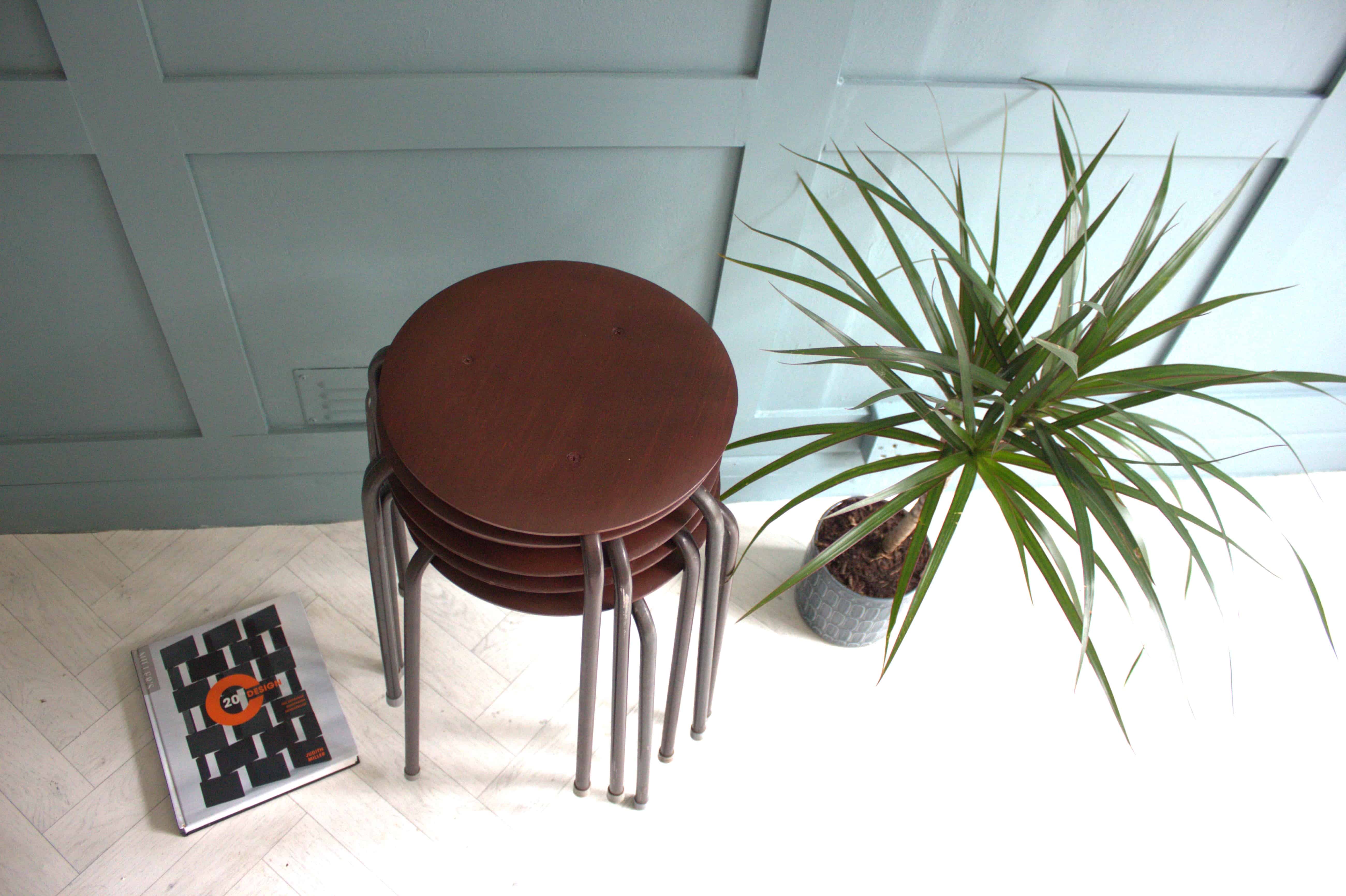 Mid-Century Arne Jacobsen Fritz Hansen Teak Stacking Stools x 2