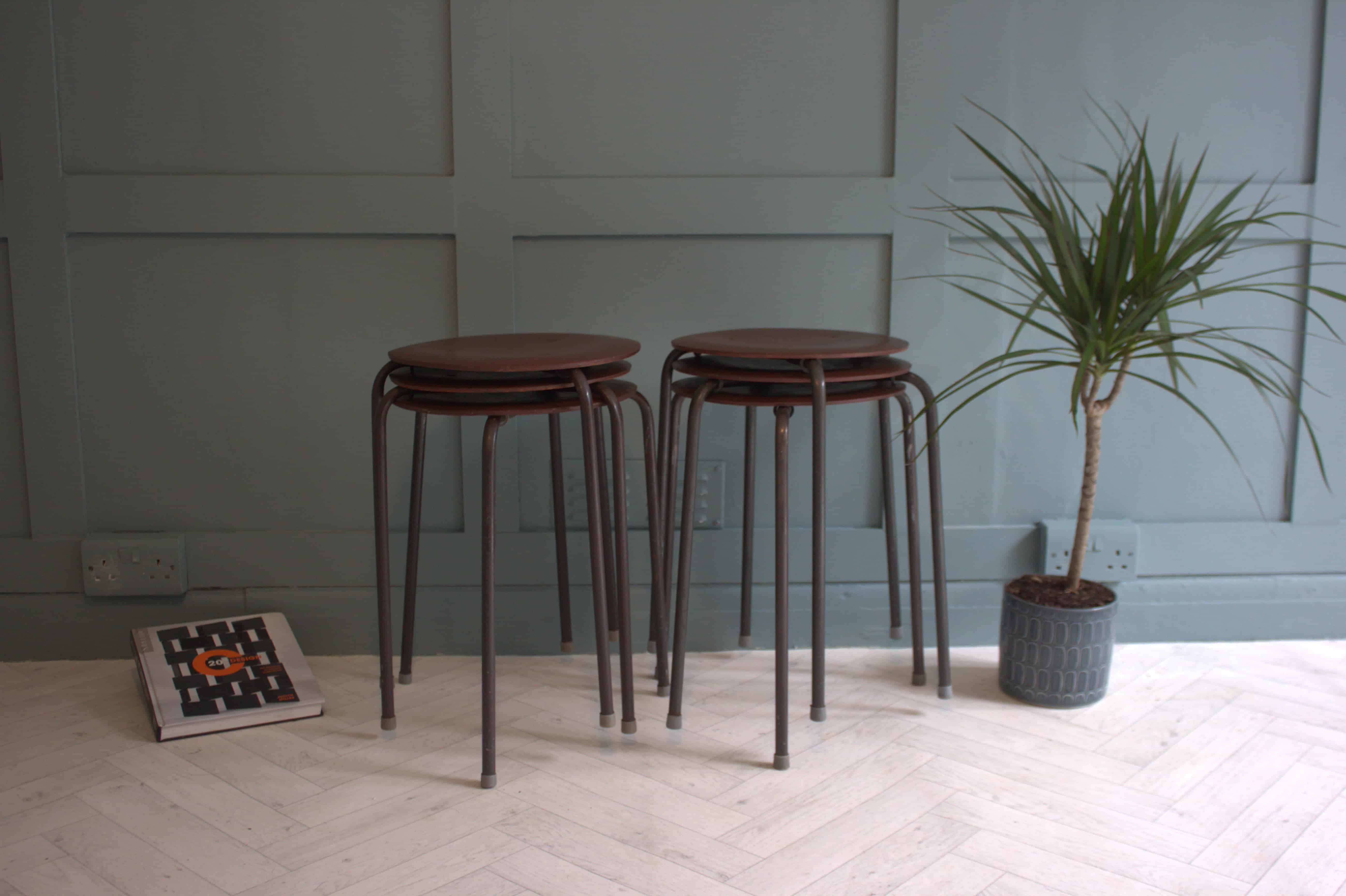 Mid-Century Arne Jacobsen Fritz Hansen Teak Stacking Stools x 2