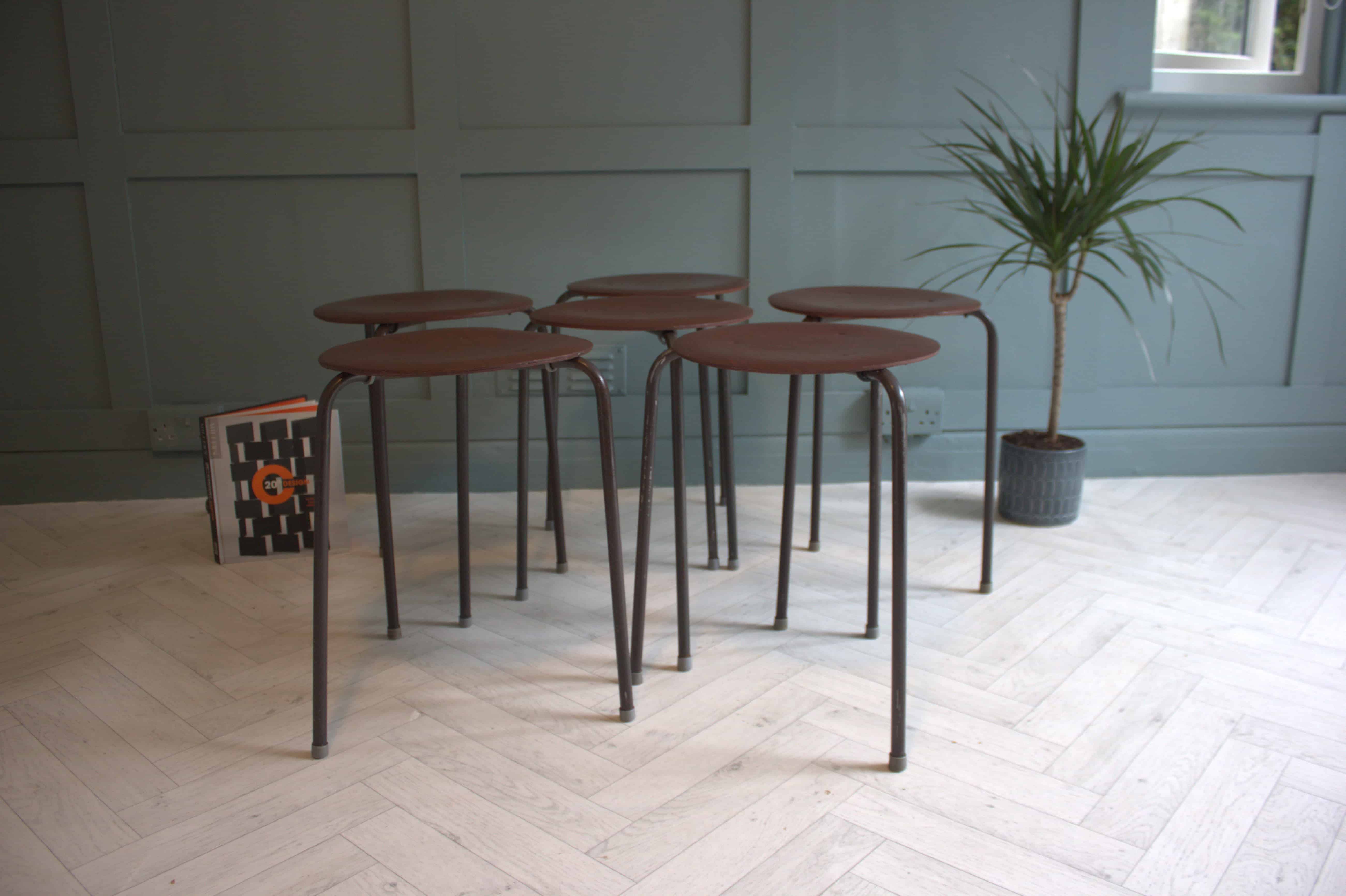 Mid-Century Arne Jacobsen Fritz Hansen Teak Stacking Stools x 2