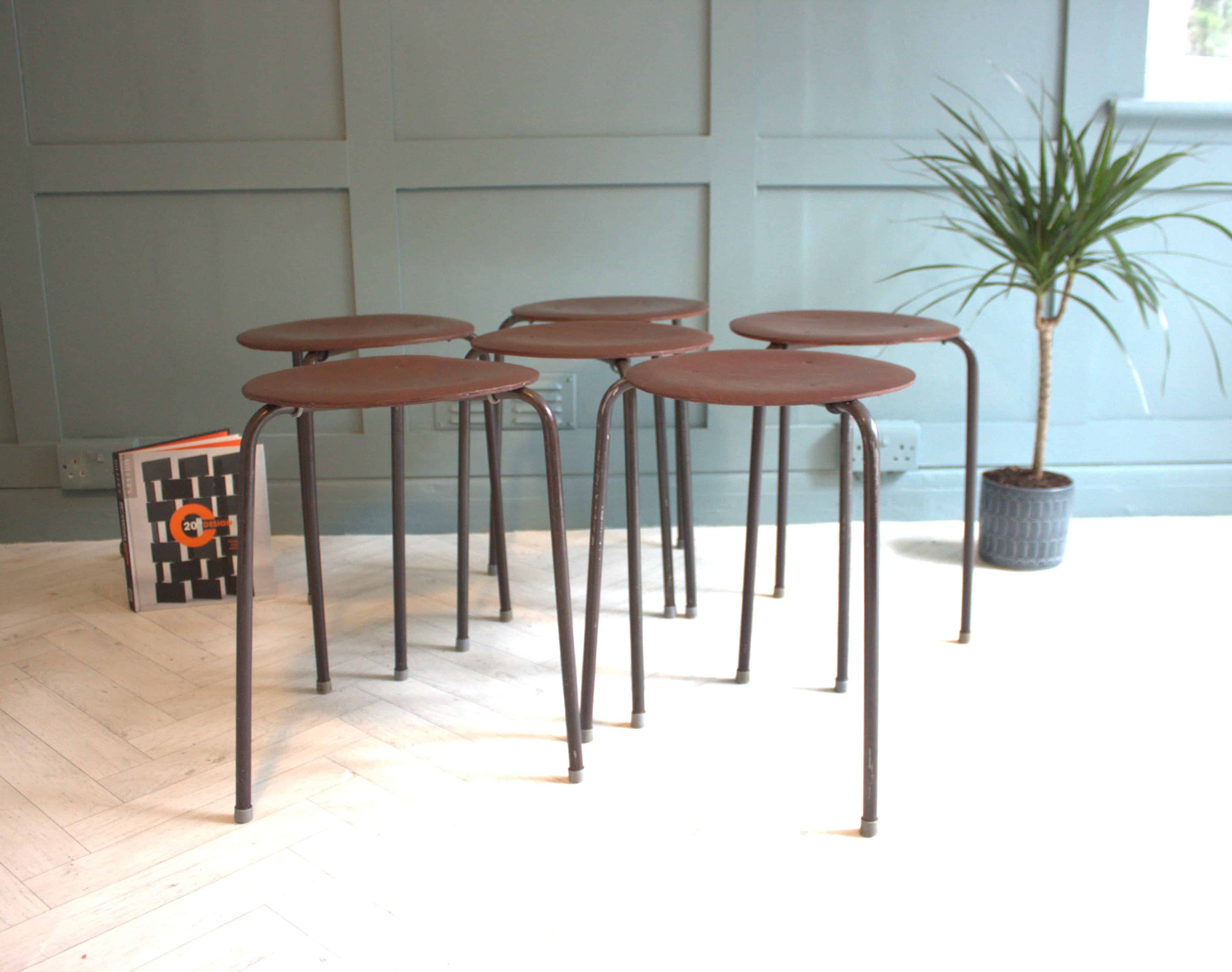 Mid-Century Arne Jacobsen Fritz Hansen Teak Stacking Stools x 2