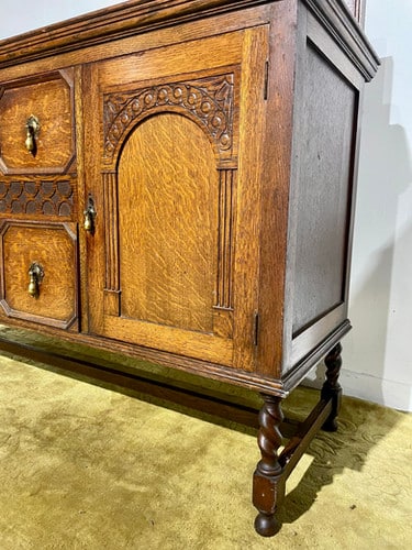 Vintage Oak Sideboard with Gallery Back