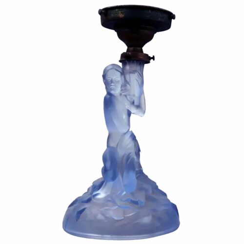 An Art Deco maiden art glass Walther & Sohne blue Figural Table Lamp C.1930's