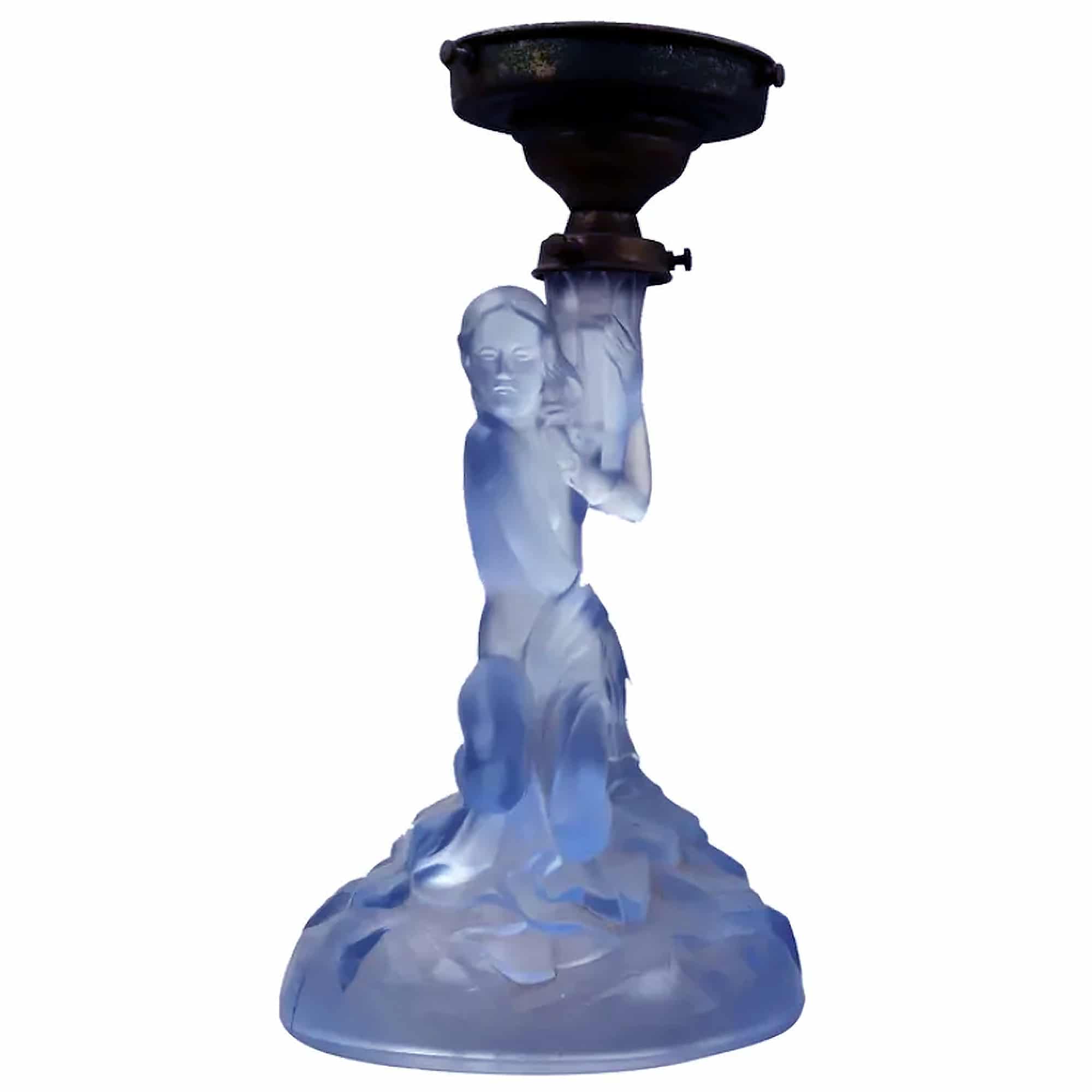 An Art Deco maiden art glass Walther & Sohne blue Figural Table Lamp C.1930's