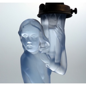 An Art Deco maiden art glass Walther & Sohne blue Figural Table Lamp C.1930's