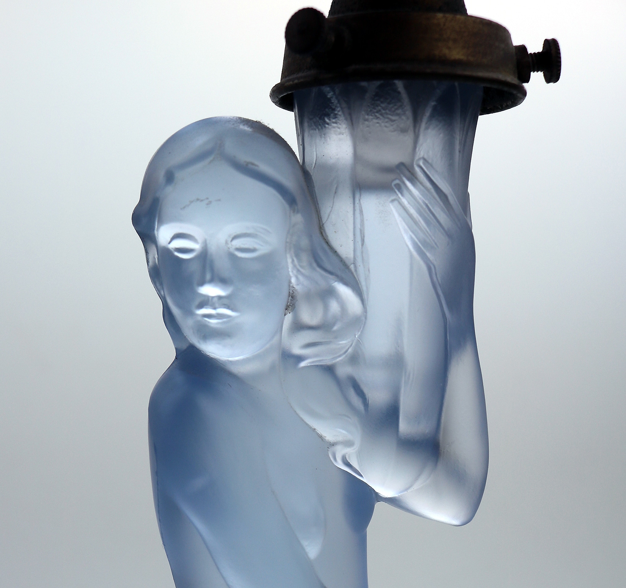 An Art Deco maiden art glass Walther & Sohne blue Figural Table Lamp C.1930's