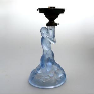 An Art Deco maiden art glass Walther & Sohne blue Figural Table Lamp C.1930's