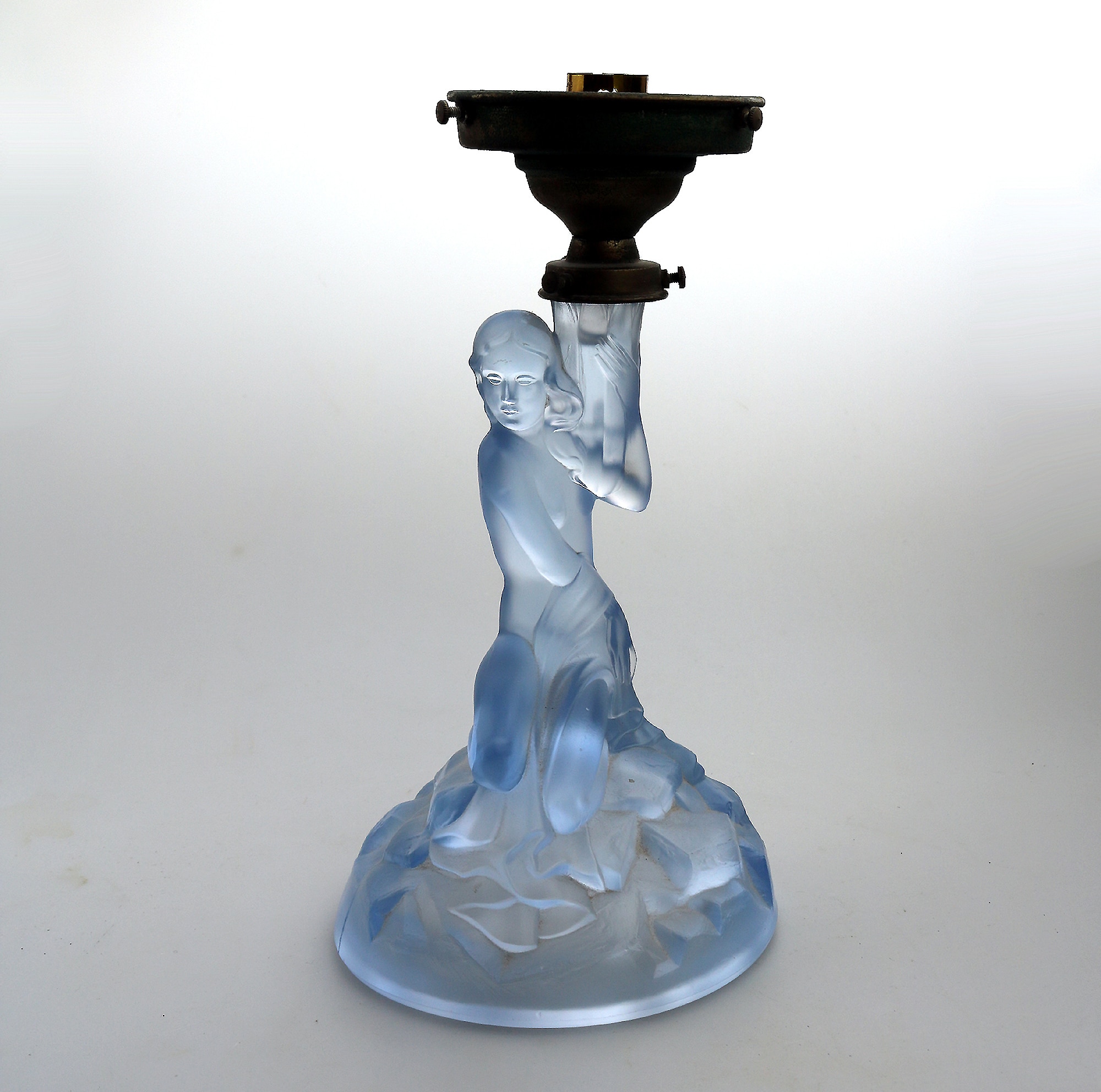 An Art Deco maiden art glass Walther & Sohne blue Figural Table Lamp C.1930's