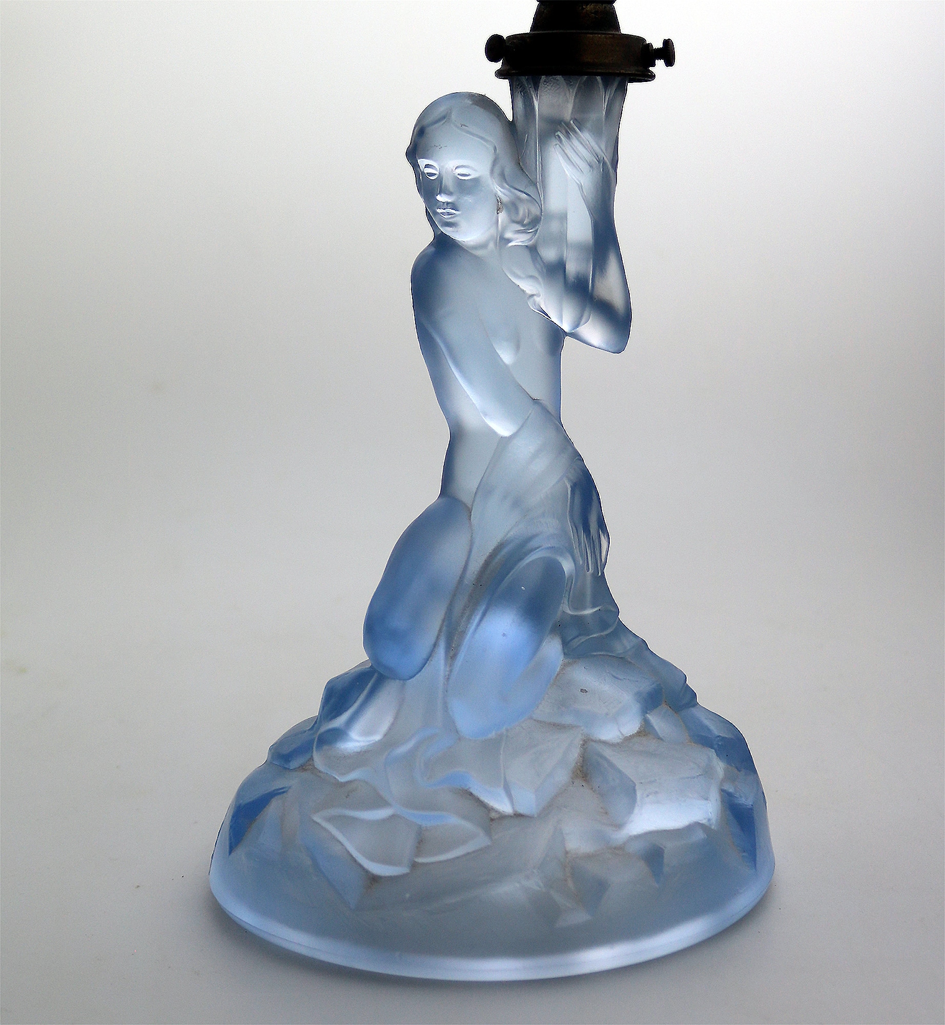 An Art Deco maiden art glass Walther & Sohne blue Figural Table Lamp C.1930's