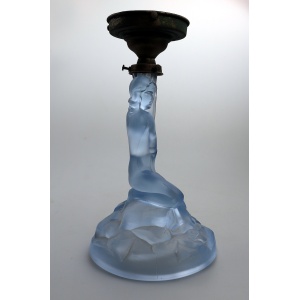 An Art Deco maiden art glass Walther & Sohne blue Figural Table Lamp C.1930's