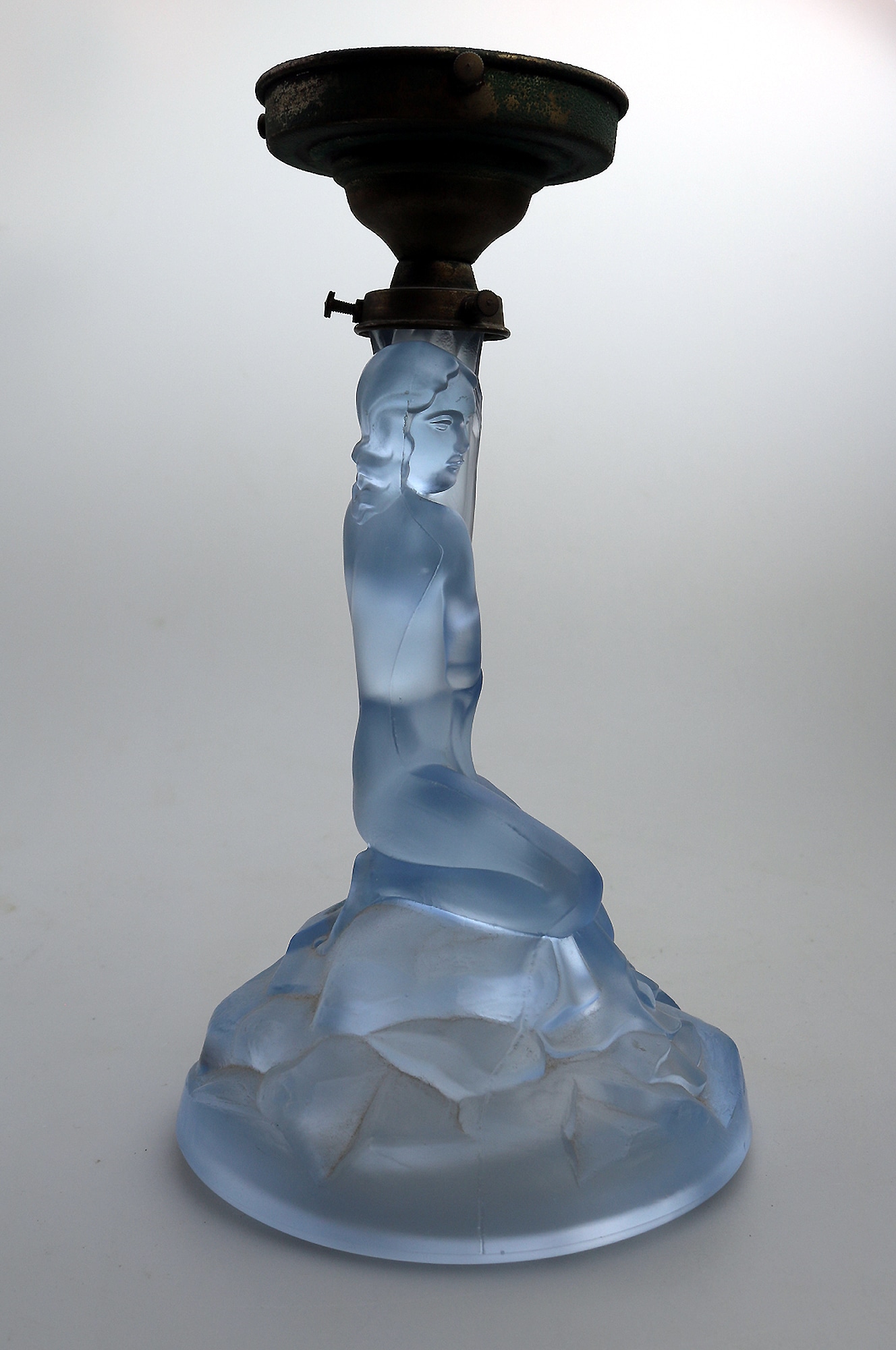 An Art Deco maiden art glass Walther & Sohne blue Figural Table Lamp C.1930's