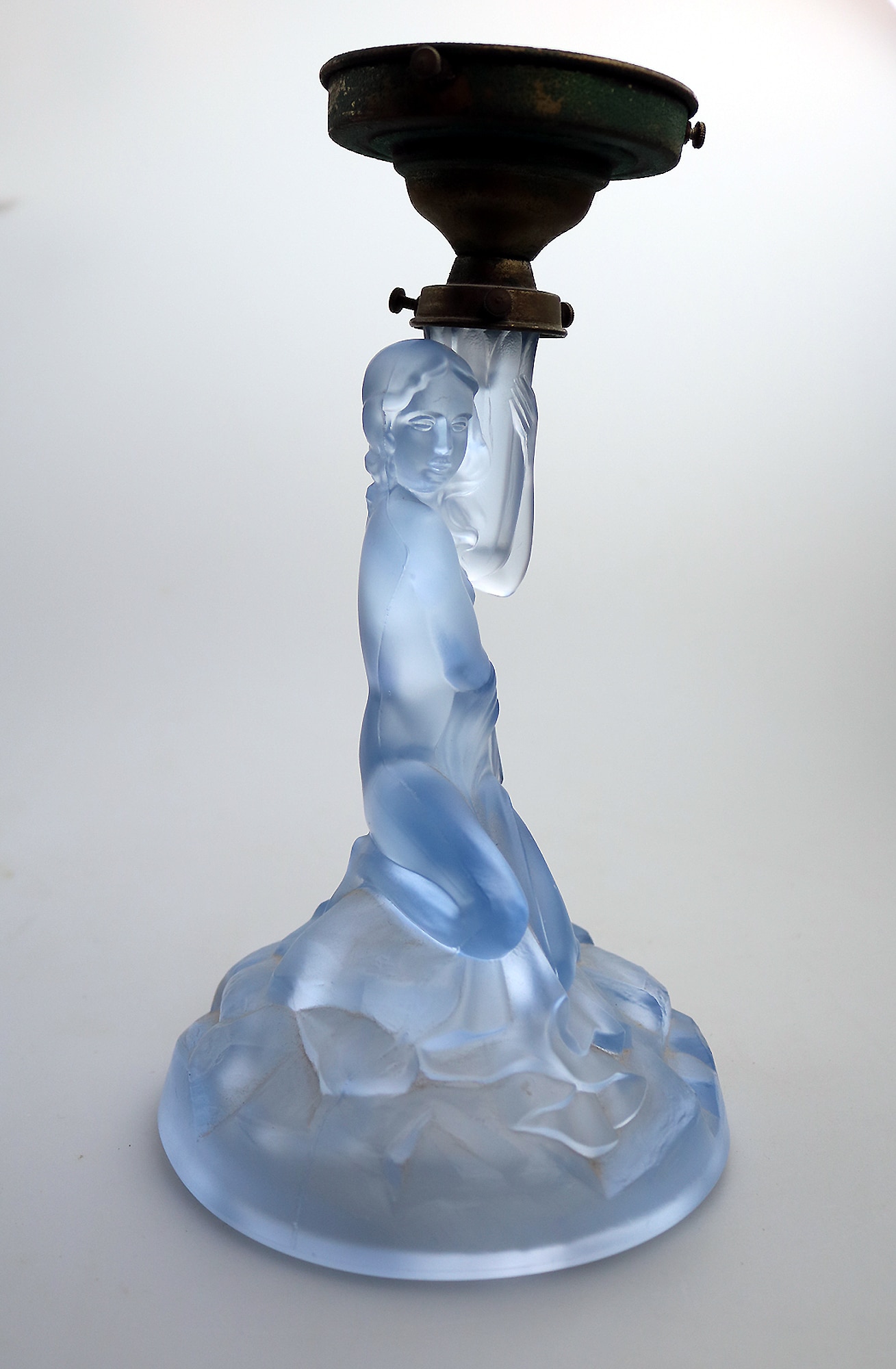 An Art Deco maiden art glass Walther & Sohne blue Figural Table Lamp C.1930's