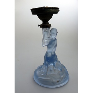 An Art Deco maiden art glass Walther & Sohne blue Figural Table Lamp C.1930's