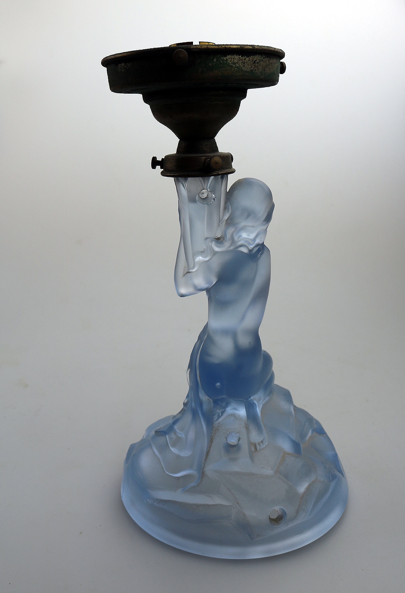 An Art Deco maiden art glass Walther & Sohne blue Figural Table Lamp C.1930's