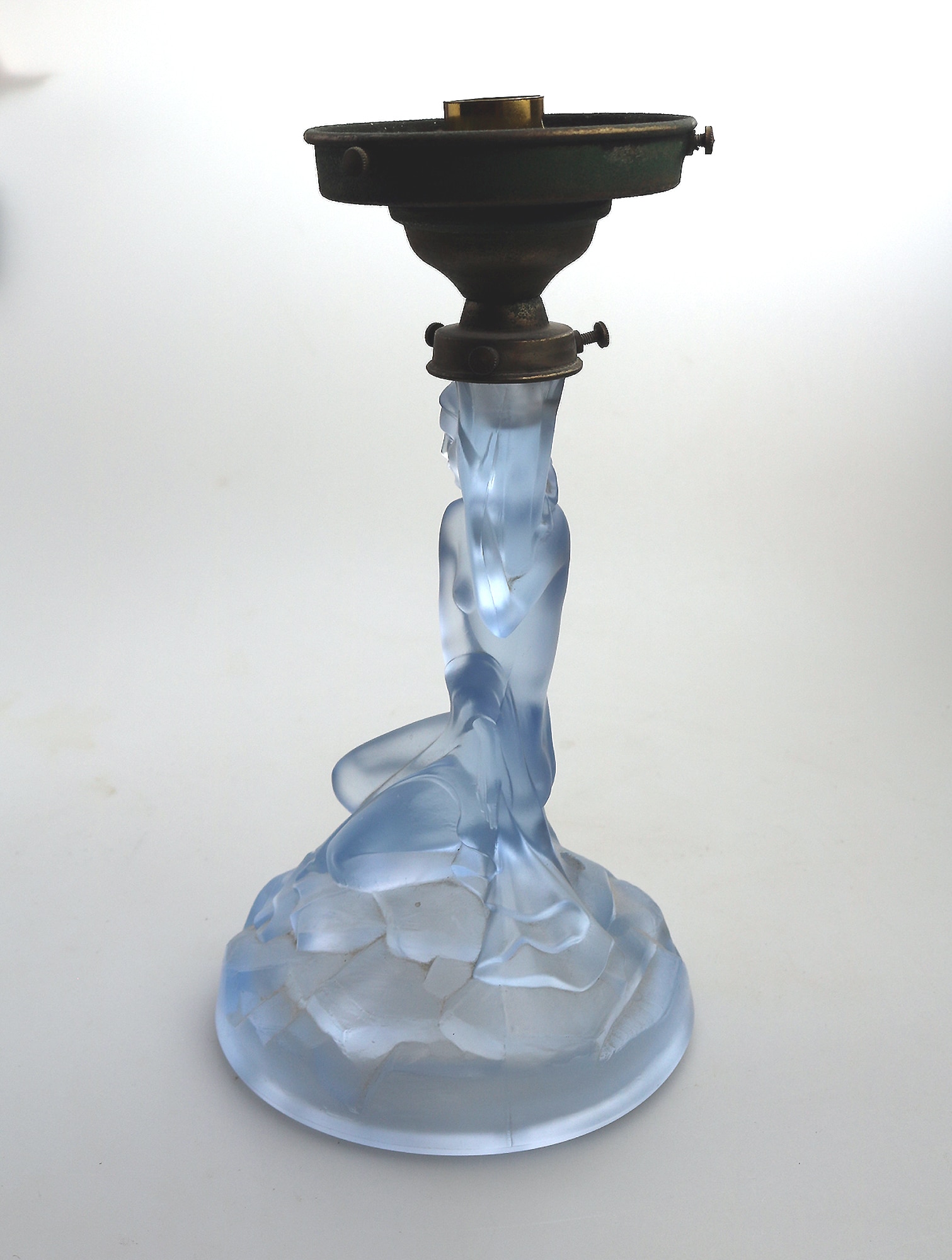 An Art Deco maiden art glass Walther & Sohne blue Figural Table Lamp C.1930's