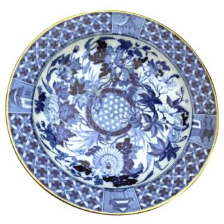 A rare antique Georgian B&W transferware Wedgwood pottery hibiscus Soup Plate C.1810