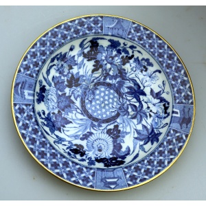 A rare antique Georgian B&W transferware Wedgwood pottery hibiscus Soup Plate C.1810