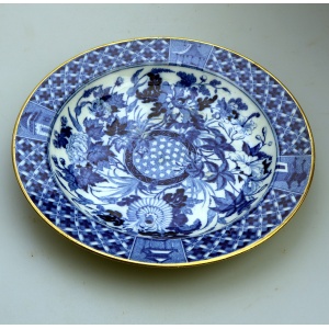 A rare antique Georgian B&W transferware Wedgwood pottery hibiscus Soup Plate C.1810