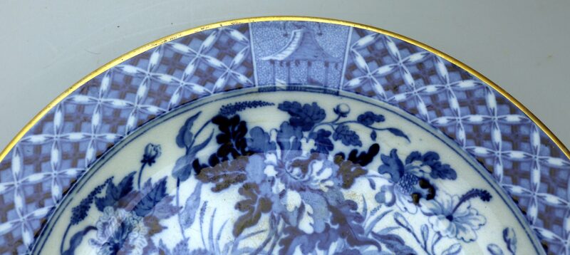 A rare antique Georgian B&W transferware Wedgwood pottery hibiscus Soup Plate C.1810