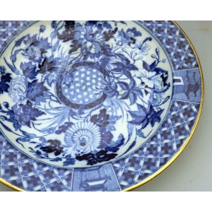A rare antique Georgian B&W transferware Wedgwood pottery hibiscus Soup Plate C.1810