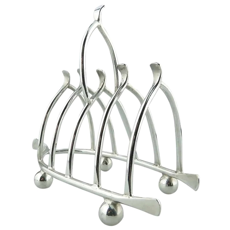 An antique novelty silver plated lucky Chicken Wishbone Toast Rack C.1920
