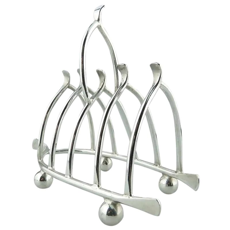 An antique novelty silver plated lucky Chicken Wishbone Toast Rack C.1920