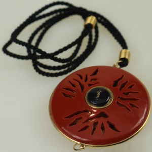 Vintage Yves Saint Laurent designer Opium Solid Perfume Pendant Necklace 1980's