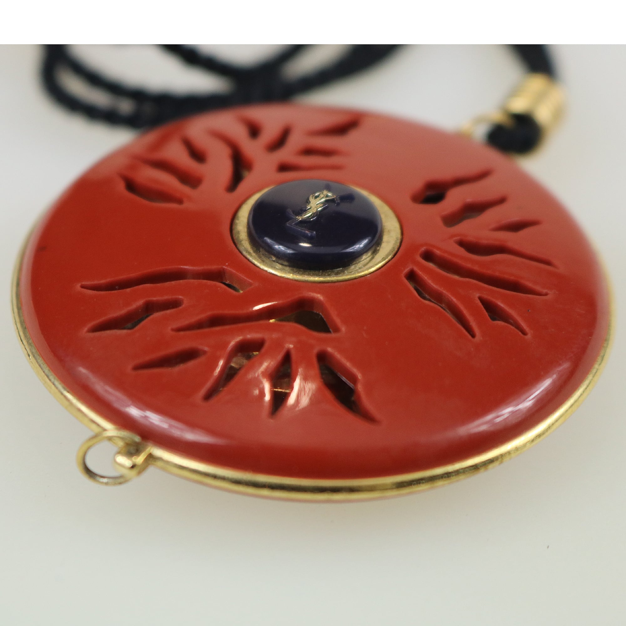 Vintage Yves Saint Laurent designer Opium Solid Perfume Pendant Necklace 1980's