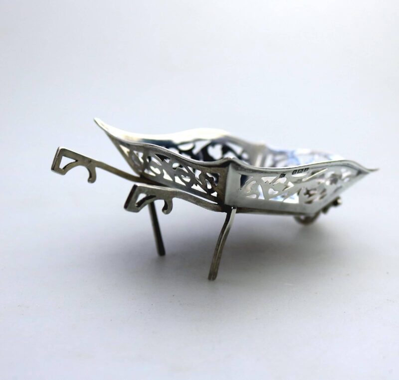 A rare antique English solid silver novelty pierced Wheelbarrow BonBon Dish C.1908