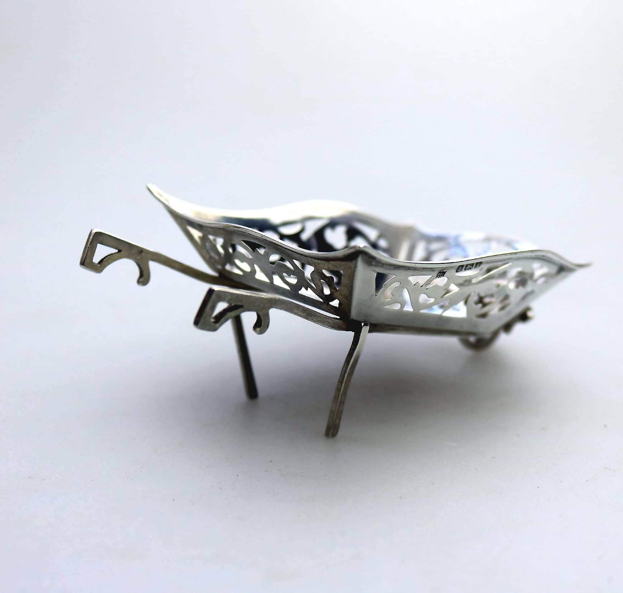 A rare antique English solid silver novelty pierced Wheelbarrow BonBon Dish C.1908