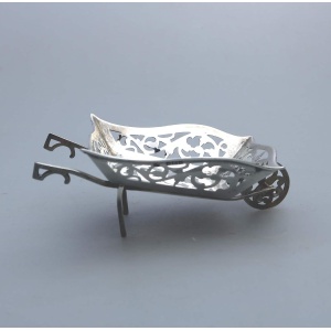 A rare antique English solid silver novelty pierced Wheelbarrow BonBon Dish C.1908