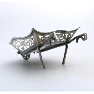 A rare antique English solid silver novelty pierced Wheelbarrow BonBon Dish C.1908