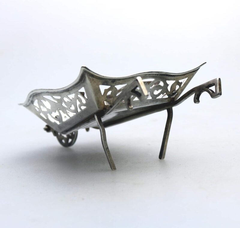 A rare antique English solid silver novelty pierced Wheelbarrow BonBon Dish C.1908