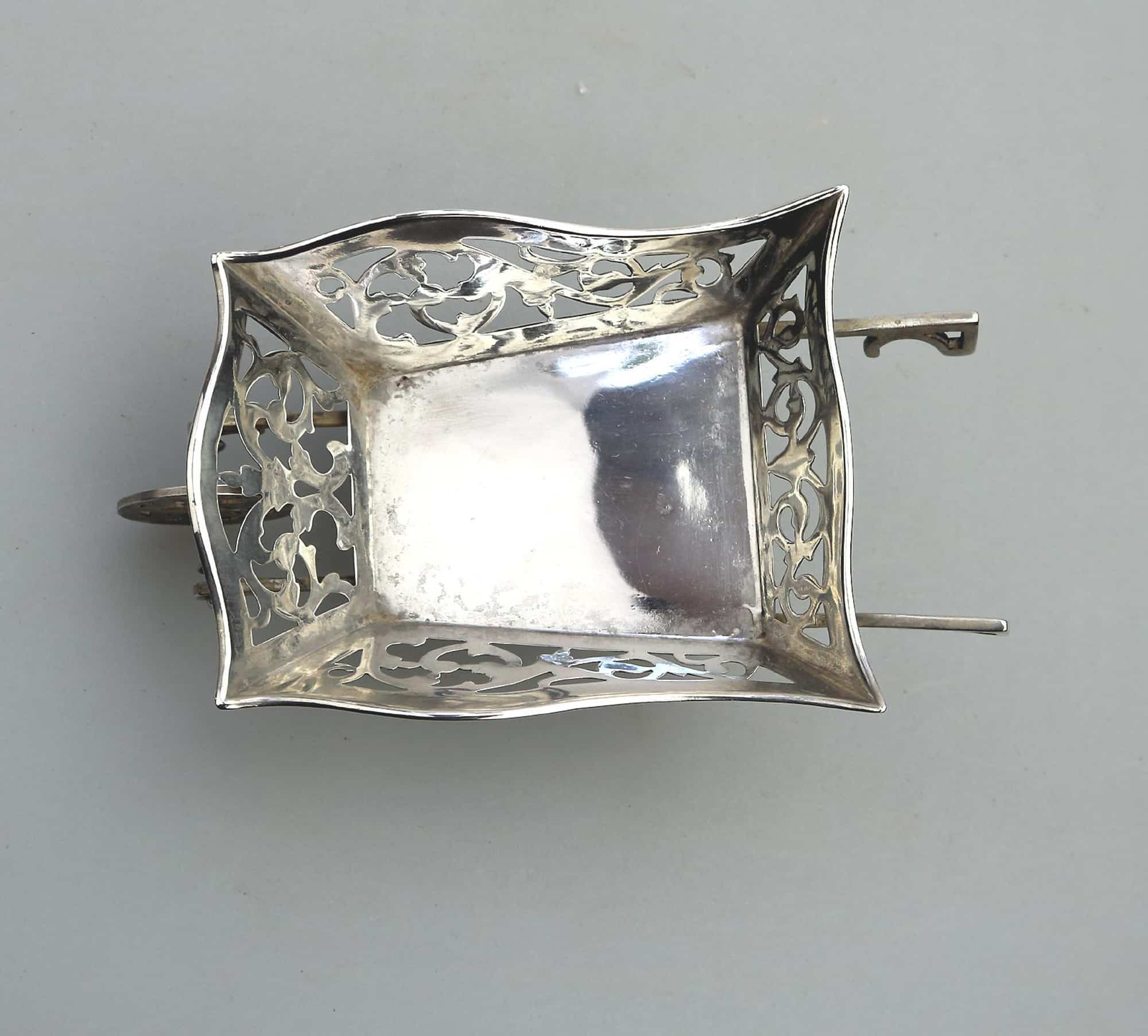 A rare antique English solid silver novelty pierced Wheelbarrow BonBon Dish C.1908