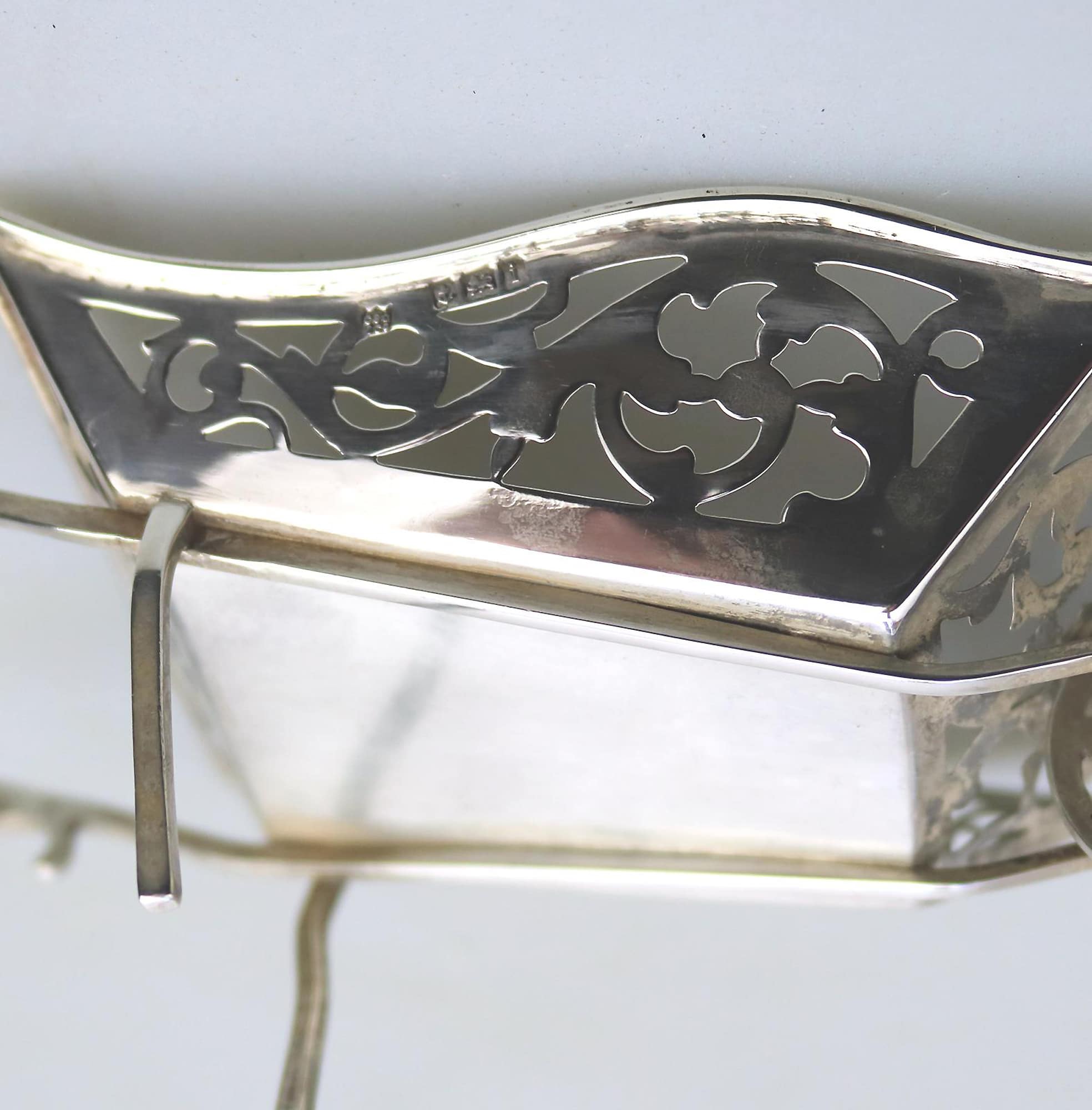 A rare antique English solid silver novelty pierced Wheelbarrow BonBon Dish C.1908