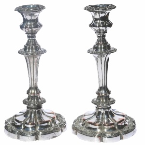 A good pair of antique Georgian Old Sheffield Plate Candlesticks C.early 19thC