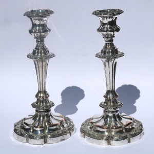 A good pair of antique Georgian Old Sheffield Plate Candlesticks C.early 19thC