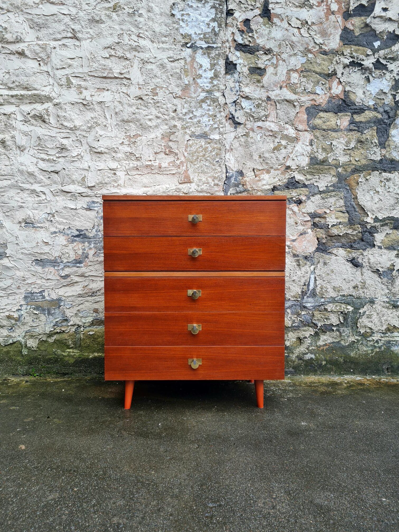 Vintage Chest Of Drawers Teak Five Drawers Cabinet