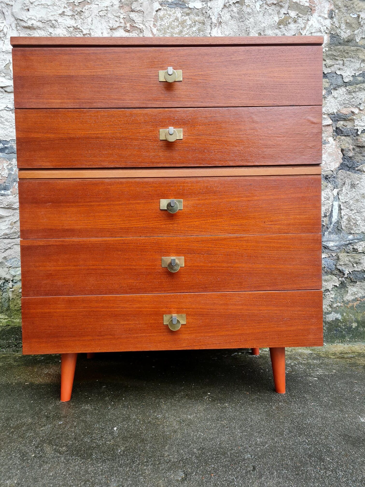 Vintage Chest Of Drawers Teak Five Drawers Cabinet