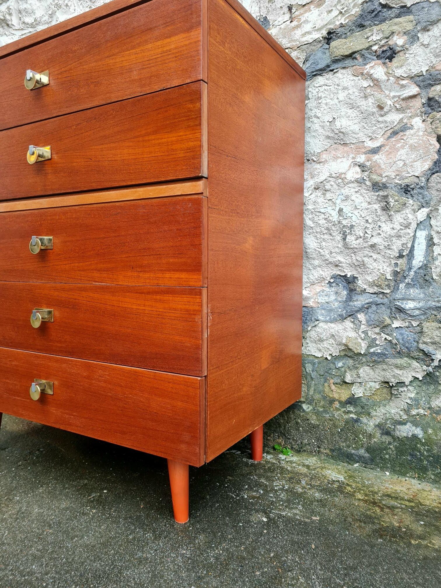 Vintage Chest Of Drawers Teak Five Drawers Cabinet