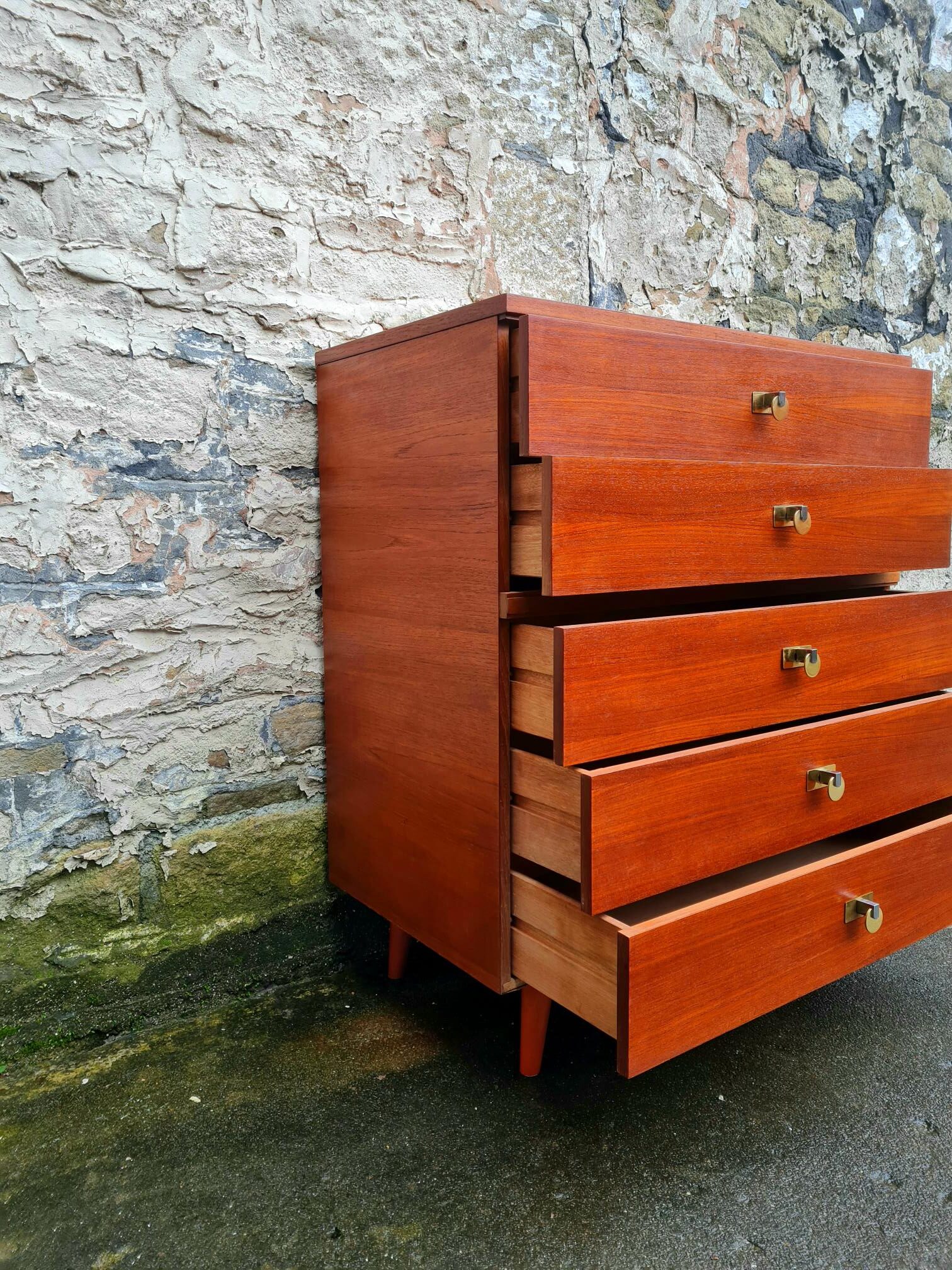 Vintage Chest Of Drawers Teak Five Drawers Cabinet