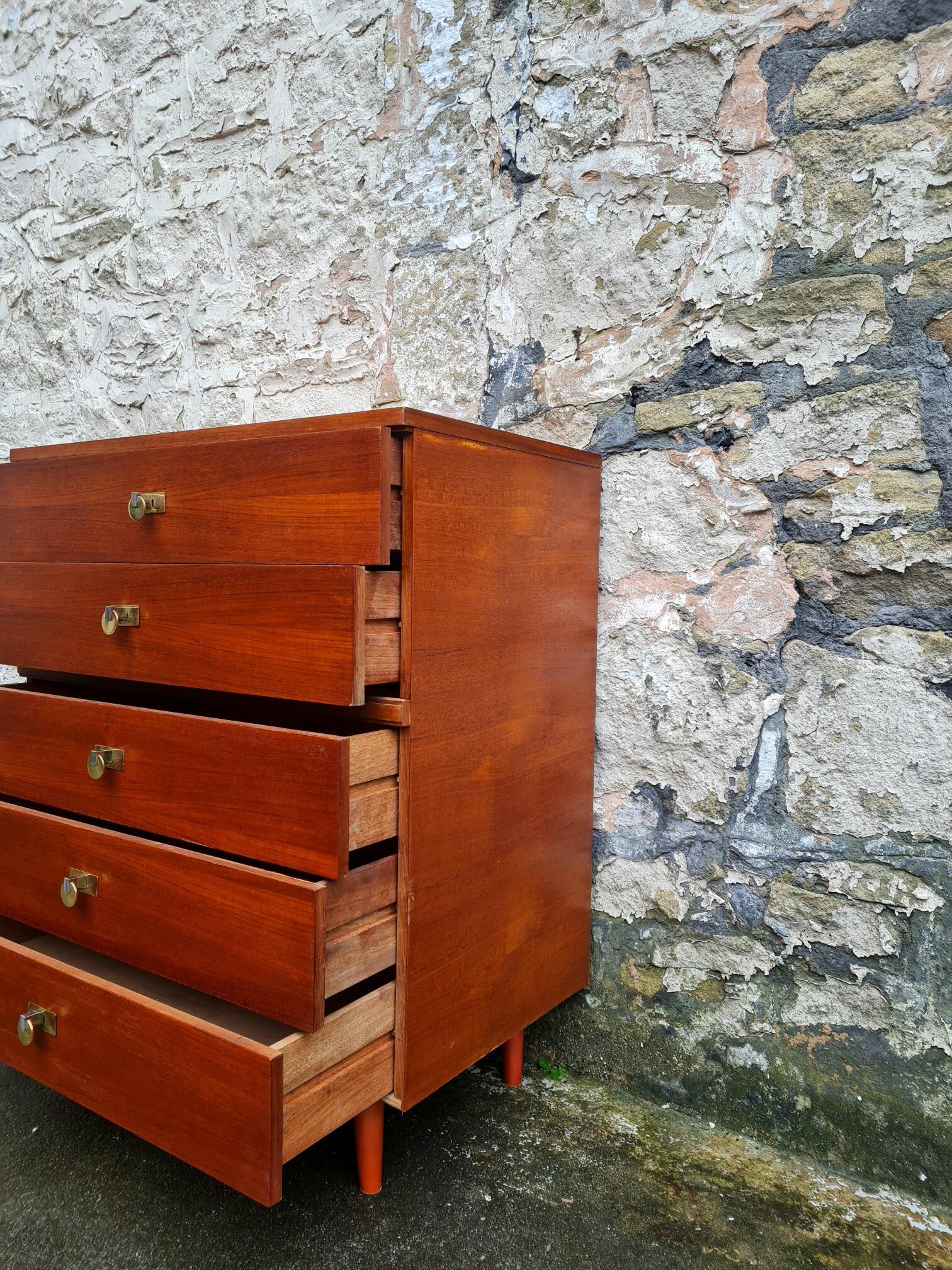 Vintage Chest Of Drawers Teak Five Drawers Cabinet