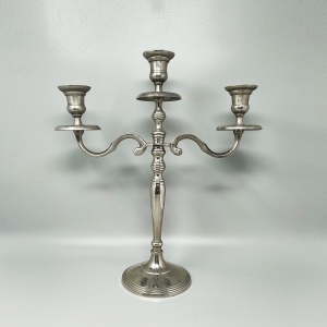 1950s Stunning Candelabra for Three Candles in Stainless Steel. Handmade. Made in Italy