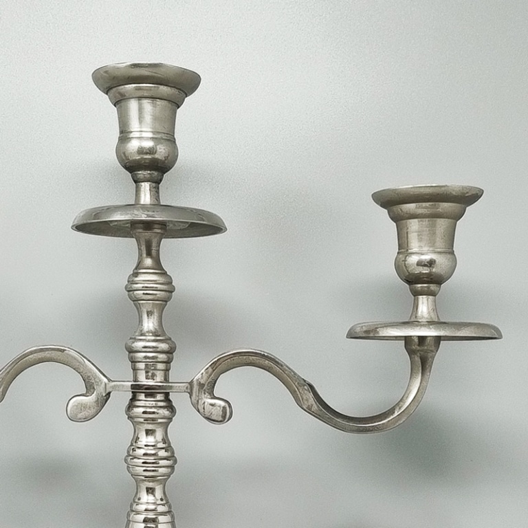 1950s Stunning Candelabra for Three Candles in Stainless Steel. Handmade. Made in Italy - Image 4